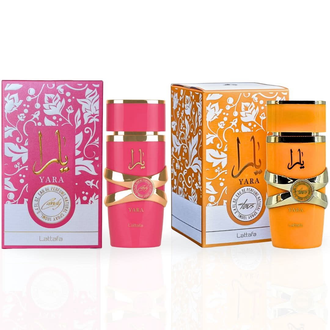 Yara Candy & Yara Tous Eau de Parfum Sprays 100ml (3.4 oz) by Lattafa (Bundle)