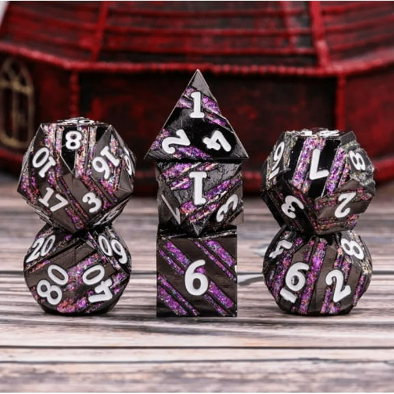 Banded Black w/Purple Mica | Metal DnD Dice Set | Dungeons and Dragons | 7 Dice RPG Polyhedral Set d20