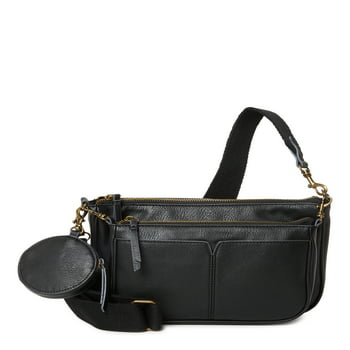 Time and Tru Women's Faux Leather Dana Crossbody Handbag Black