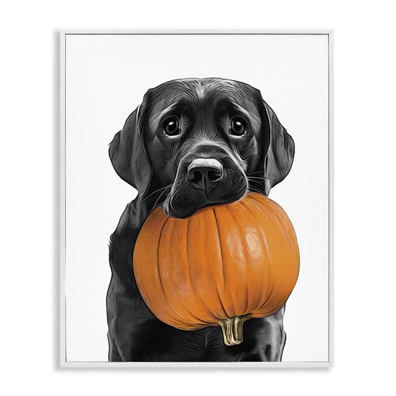 Stupell Industries Eclectic Lab Dog with Pumpkin White Framed Giclee Art, 16 x 20, by Annalisa Latella