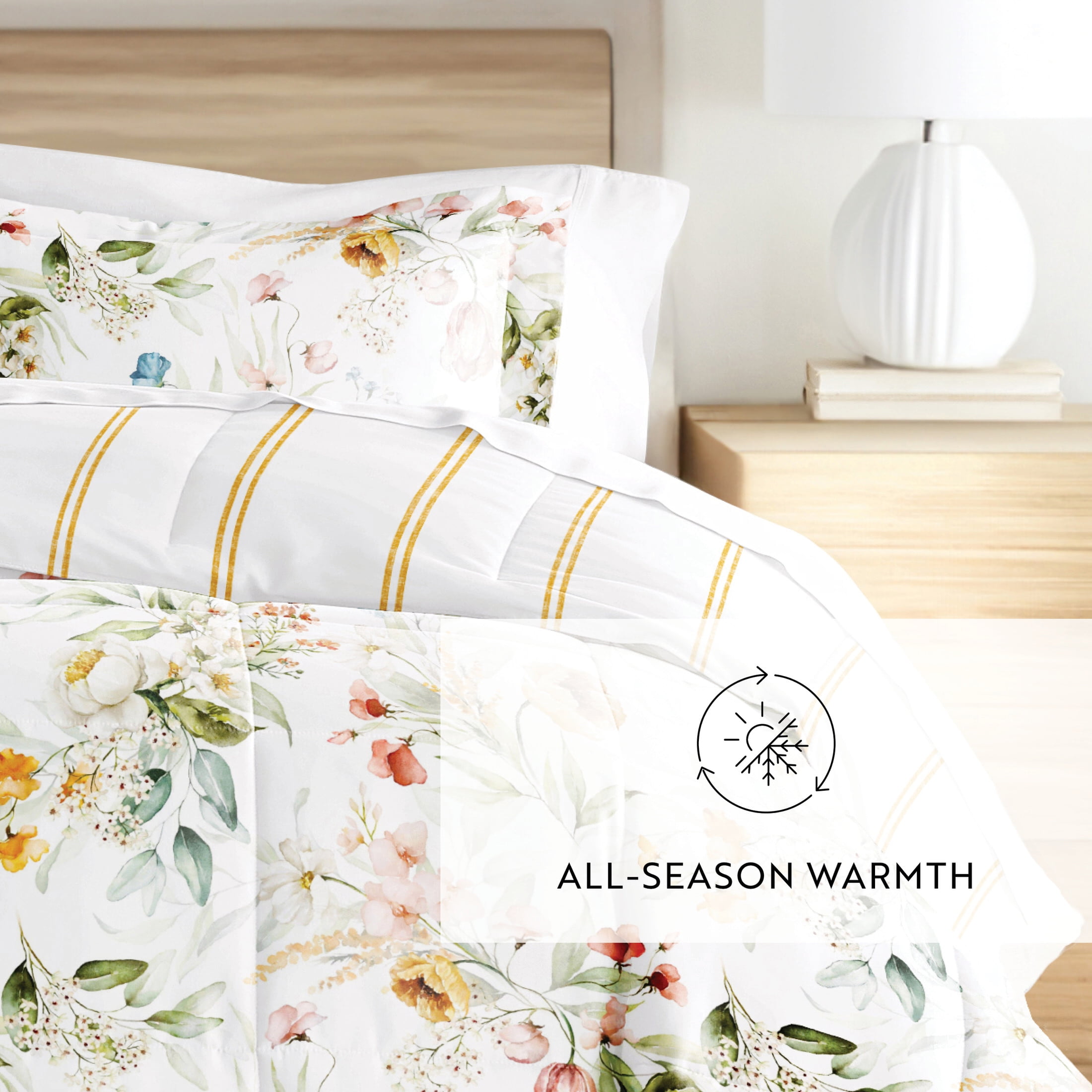 Noble Linens Down Alternative Chintz Floral Stripe Clay Reversible Comforter Set