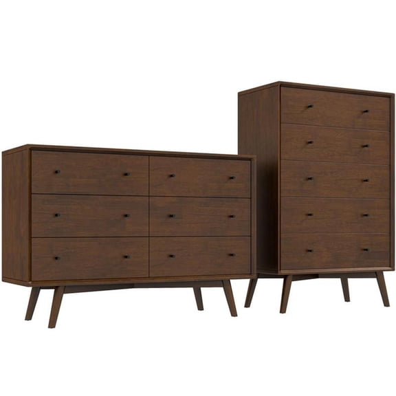 Noah Mid-Century Modern 6-Drawer Double-Dresser Solid Wood in Brown