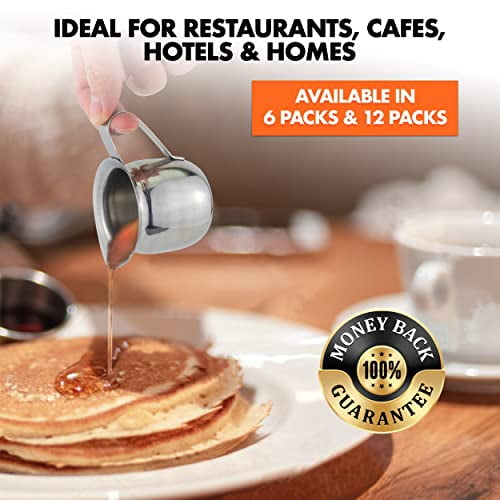 [6 Pack] 3 oz Creamer Pitcher - Stainless Steel Bell Creamers, Mini Cup Container for Serving Milk, Coffee Cream, Salad Dressing, Maple Syrup, Sugar, Espresso Machine for Restaurant, Cafes, Home Use