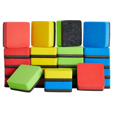 24 Pack Square Magnetic Mini Dry Erase Board Erasers for Teachers, Classroom Whiteboard, Bulk School Supplies, 4 Colors, 2x0.8 in