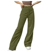 Women’s Casual Mid Trousers Wide Pants Baggy Leg Straight Waisted Solid Women's Jeans Womens Jag on Jeans