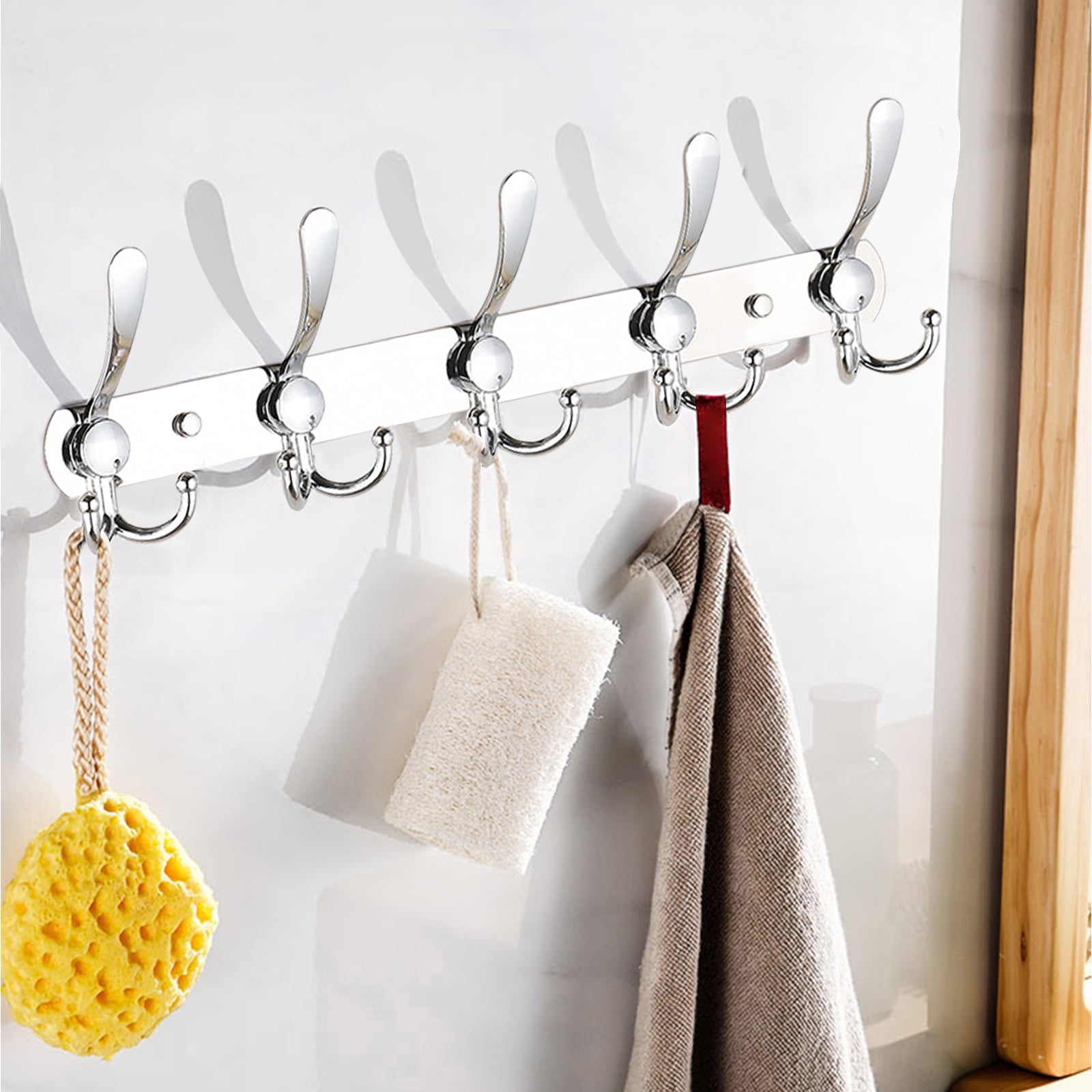 1 to 15 Hooks Stainless Steel Coat Robe Hat Clothes Wall Mount Hanger Towel Rack 
