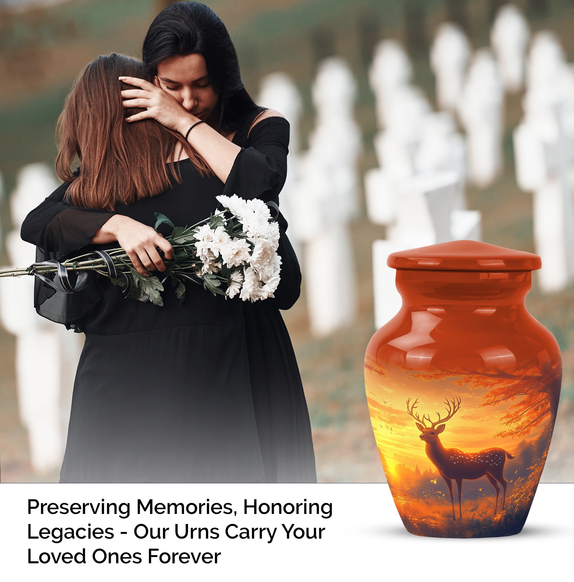 MUKTIVE Deer Memorial Tiny Urns for Adult Male - Small Cremation Urn for Ashes for Women - Decorative Keepsake Urn for Mom - Burial Urns for Human Ashes - 3 Inch