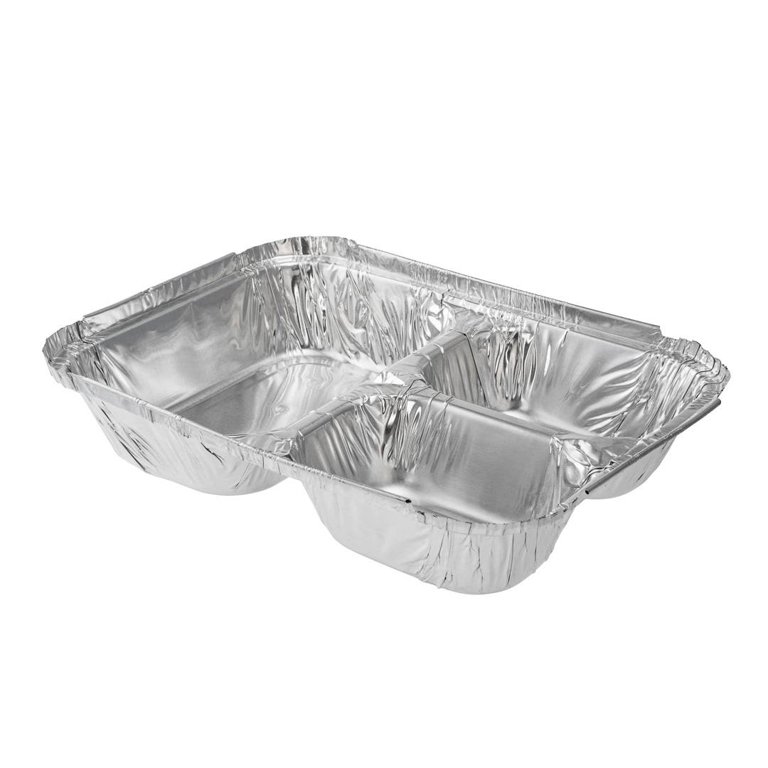 Foil Lux 23 oz Rectangle Silver Aluminum Take Out Tray - 3-Compartment - 8  1/2 x 6 1/2 x 1 3/4 - 100 count box