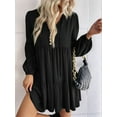 thumbnail image 3 of Long Sleeve Short Dresses for Women V Neck Fall Casual Loose Fit Flowy Swing Tiered Vacation Boho Dress Black S, 3 of 6
