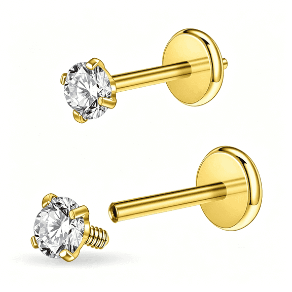 DESIGNICE 16G/18G Surgical Steel Internal Thread Cz Stud Piercing Jewelry for Tragus/Nose/Helix/Conch/Medusa/Lip/Labret-Helix Tragus Cartilage Earring for Women Men 2Pcs