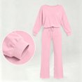 thumbnail image 7 of Ladies' Off Shoulder One Neck Long Sleeved Wide Leg Pants Set With Drawstring High Waist for Slimming, Casual Sports Two-Piece Set Pink S, 7 of 7