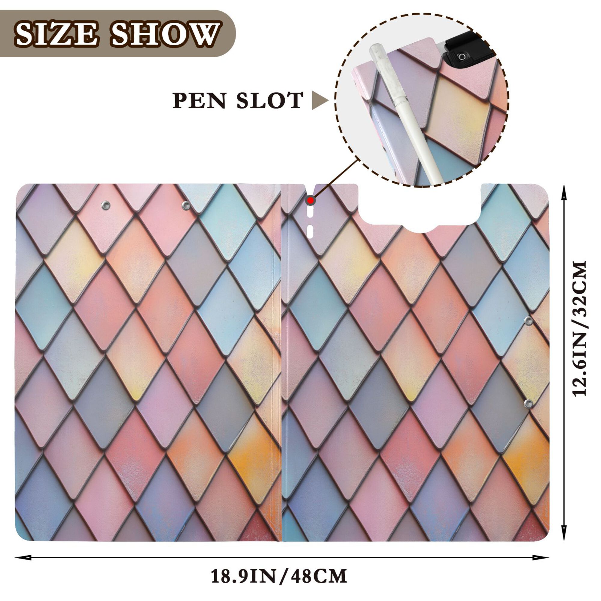 FORMRS A4 Clipboard Folder with Pen Holder Horizontal Foldable School Office Binder, Pink Shimmering Pattern