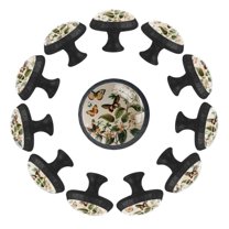 Vintage Floral Plant Butterflies 35MM Round Glass Cabinet Knobs, Kitchen Knobs for Drawer Dresser Cupboard Wardrobe Modern Pulls Handles Hardware, Set of 12