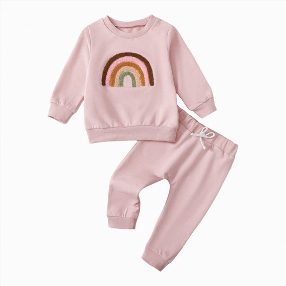 Splozh Fall Toddler Girl Clothes Toddler Clothes for Baby Girls Cute Long Sleeve Sweatshirt Pants Girls Warm Fall Winter Outfits Set,Pink,12-18 Months