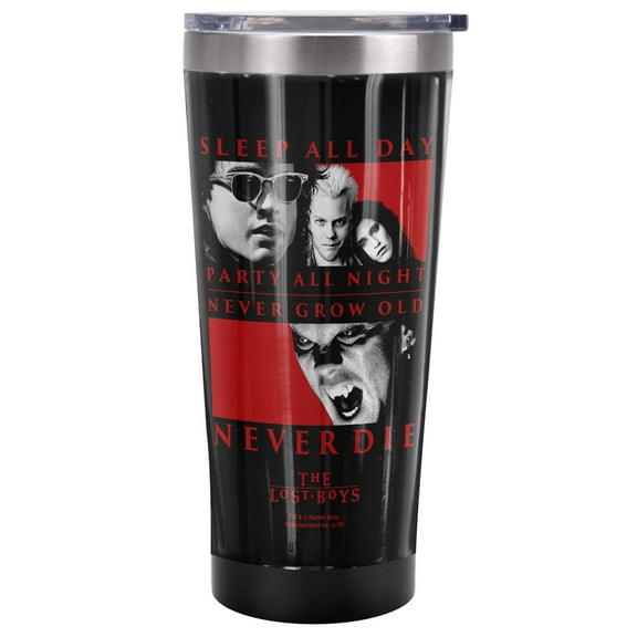 The Lost Boys Official Never Dies 20 oz Travel Tumbler, Stainless Steel, Vacuum Insulated with Leak Resistant Slide-Lock Lid