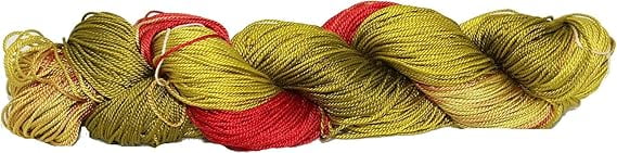 Knitsilk 3 Ply 100% Mulberry Silk Lace Weight Yarn | Perfect for Knitting & Crocheting and Weaving | Fine Quality Silk Yarn for Luxurious Creating Projects.(50Gm–260Yards, Olive&Red) (Pack of 2)