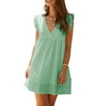 thumbnail image 5 of Summer Dresses for Women V Neck Short Sleeve Casual Beach Dress Flowy Ruffle Hem Mini Summer Dresses, 5 of 6