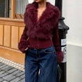 thumbnail image 2 of Sorvello Women's Faux Fur Collared Zip Up Jacket Fall Clothes Slim Fit Winter Coats Wine M, 2 of 5