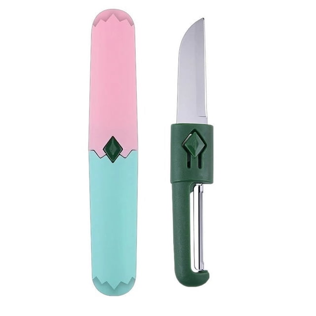 2 In 1 Fruit And Vegetable Peeler Multi Function Small Portable Stainless Pocket Design For Paring And Easy Cutting For Travel Outdoor Camping Kitchen,Double-Ended Knife*1 Handle + Color Box*1