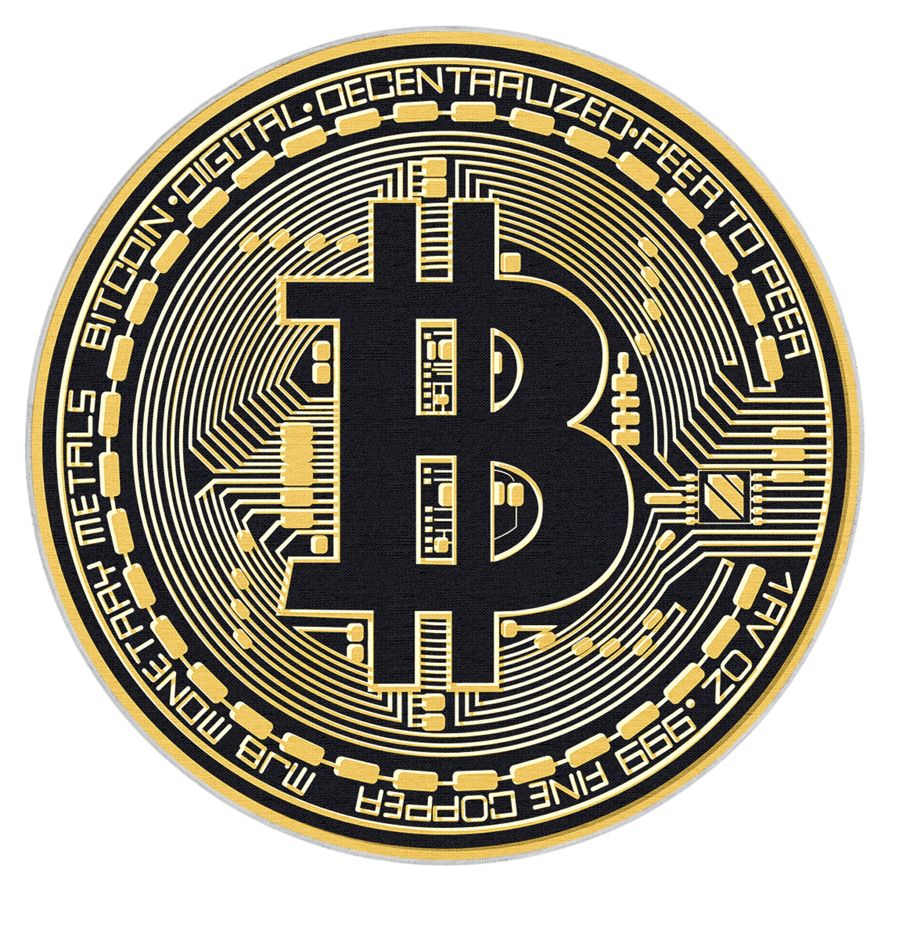 Well Woven Money Bitcoin Novelty Novelty Black Gold 6'7" Round Rug