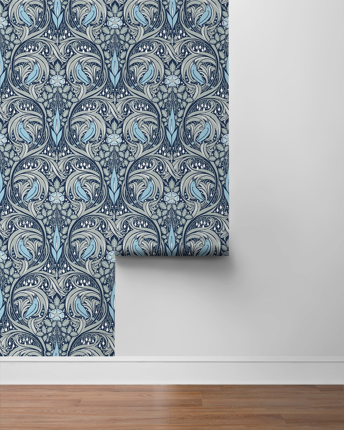 NextWall  Bird Ogee Peel and Stick Wallpaper 20.5 in. W x 18 ft. L - Navy & Sky Blue