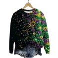 thumbnail image 4 of Women's Plus Size Mardi Gras Sweatshirt - Tie Dye Carnival Print Oversized Pullover, Vibrant Feather/Mask Graphic Spring Festival Top, 4 of 6