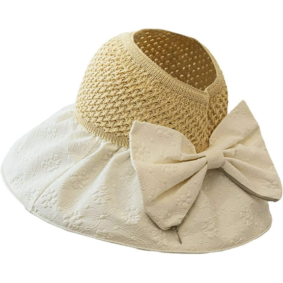 Sun Visor Hats for Women Wide Brim Straw Roll-Up Ponytail Summer Beach Hat UV UPF Packable Foldable Travel