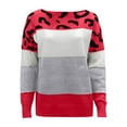 thumbnail image 5 of zaveiop Women's Oversized Cute Color Block Leopard Sweater Spring 2025 Causal Cozy Ribbed Knit Crewneck Pullover Top (Z1-Red, XXL), 5 of 5