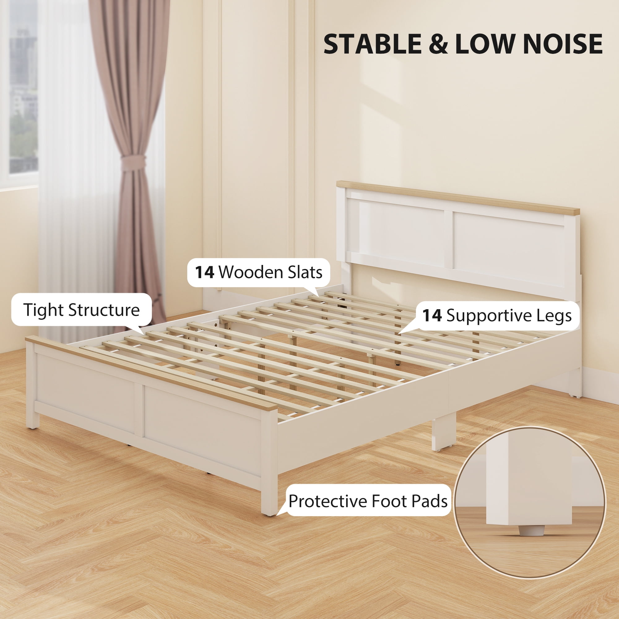 HOMCOM Queen Size Bed Frame with Headboard and Footboard, Queen Platform Bed Frame with Wooden Slats, No Box Spring Needed, Easy Assembly, White