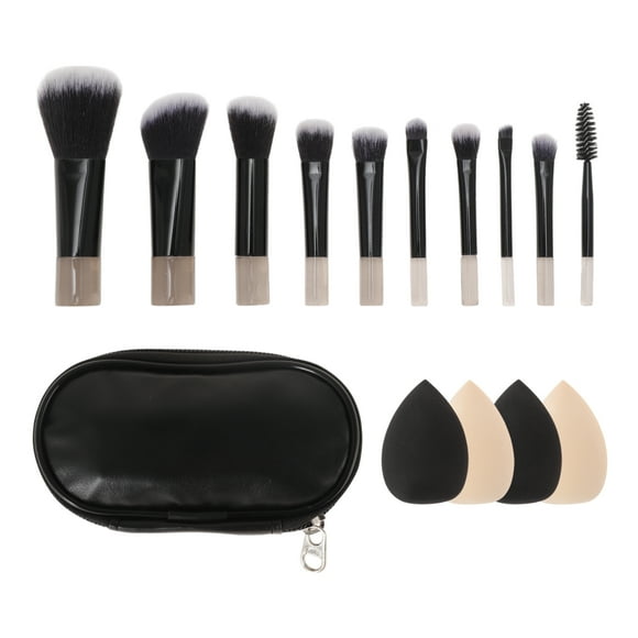 Set de Brochas de Maquillaje Unique Bargains Kit de Brochas de Maquillaje Versátil Brochas de Maquillaje Puff de Polvo Cobertura Completa de Necesidades de Maquillaje Negro 14 Pcs