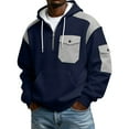 thumbnail image 2 of LWavelet Hoodies For Men Big And Tall Winter Waffle Quarter Zip Pullover Casual Fall Sweatshirts With Pocket Streetwear Outfit Navy 2XL, 2 of 4