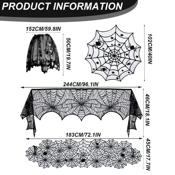 Clearance Sale | Black Lace Gothic Tablecloth, Halloween Home Decor for Dining Table and Party Setup