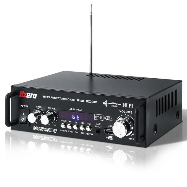 HZERO Amplificador de Audio, Amplificador de Potencia Bluetooth 5.0 para 2 * 300W, Amp de Audio para Auto de 2.0 Canales con Micrófono Radio MP3/USB/SD/FM