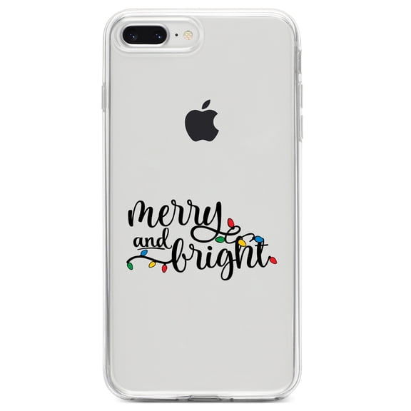DistinctInk Clear Shockproof Hybrid Case for iPhone 7 PLUS / 8 PLUS (5.5" Screen) TPU Bumper Acrylic Back Tempered Glass Screen Protector - Merry and Bright - Christmas Lights