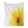 thumbnail image 1 of Yellow Flower Soft Flannel Fleece Throw Blanket, Little Ladybug on Gerbera Wet Petals Water Drops Fresh Garden, Cozy Plush for Indoor and Outdoor Use, 50" x 60", Yellow Vermilion, by Ambesonne, 1 of 6