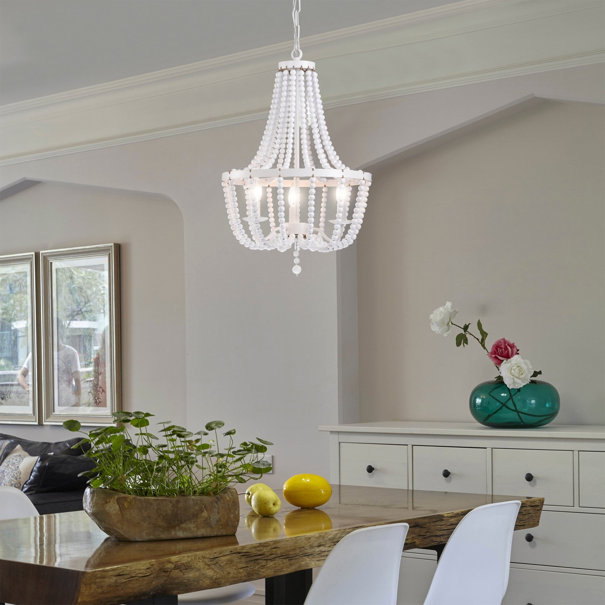Demi 16 in. 4-Light Indoor Gloss White Finish Chandelier with Light Kit