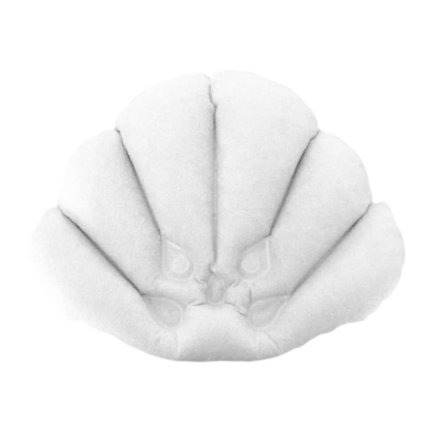 Almohada de baño inflable con forma de concha que ahorra espacio y es fácil de colocar con ventosa. blanco