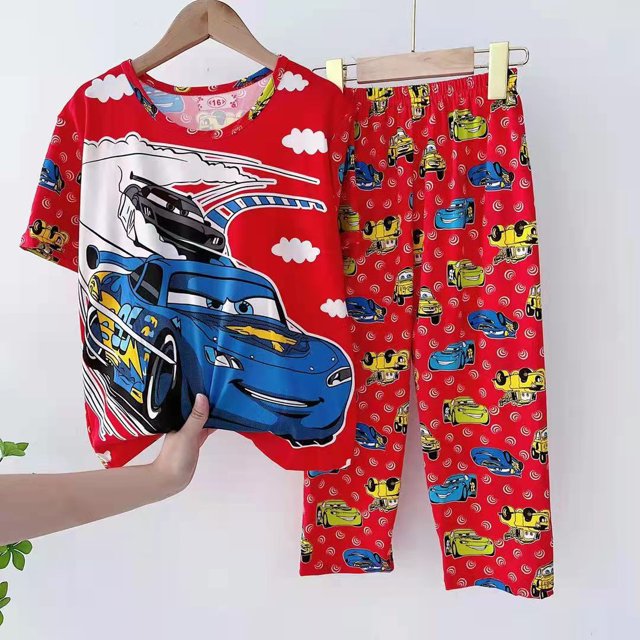 Mickey Mouse Spider-Man Marvel Conjunto de pijamas para niños Ropa de dormir para niños Verano Mangas cortas delgadas Niñas Dibujos animados Ropa para niños Set12 100-110CM Gao Jinjia LED