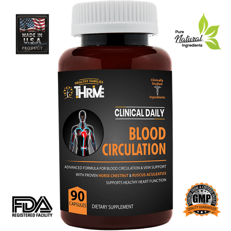 CLINICAL DAILY Blood Circulation Supplement. Butchers Broom, Horse Chestnut, Cayenne, Arginine, Diosmin. Herbal Varicose Vein Treatment. Poor Circulation and Vein Support for Healthy Legs. 90