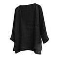 thumbnail image 4 of Designer Spring Summer Men's Casual Cotton Linen Solid Color Long Sleeve Shirts Loose Stand Collar Shirts Black 3X, 4 of 5