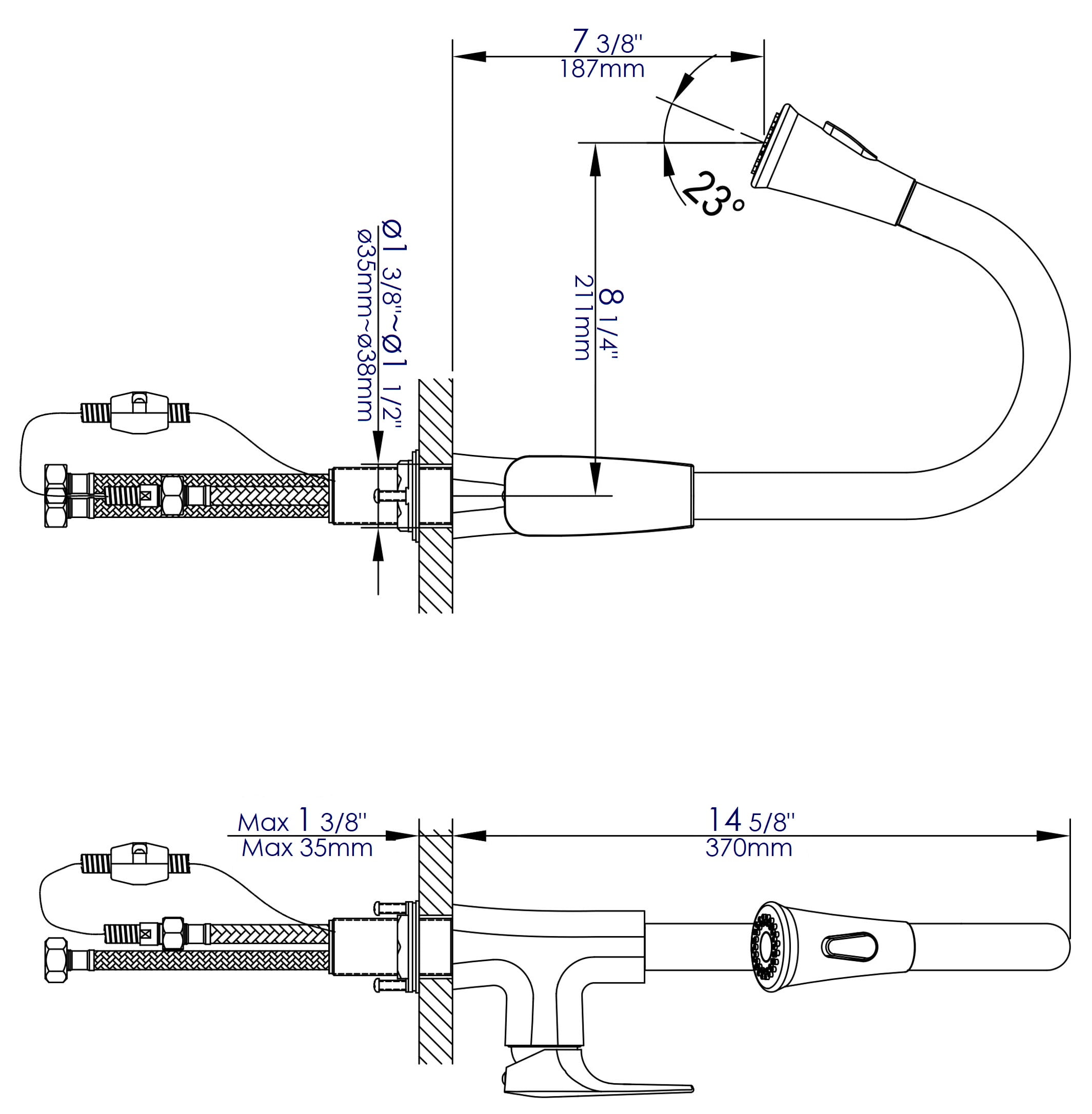 Brushed Nickel Square Gooseneck Pull Down Kitchen Faucet