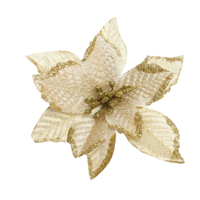 Wosthever Pack of 10 Christmas Glitter Flowers Year Heads Gifts Tree Xmas Ornaments Decoration New Simulation Artificial Flower Type3 NO3