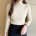 thumbnail image 4 of Multi-color Womens Tops Autumn and Winter Cardigan Women's New Half High Round Neck Hollow Knitted Top Loose Bottoming Shirts for Women, 4 of 5