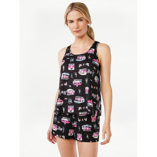 Joyspun Women's Print Tank Top and Shorts Pajama Set, 2Piece, Sizes S to 3X