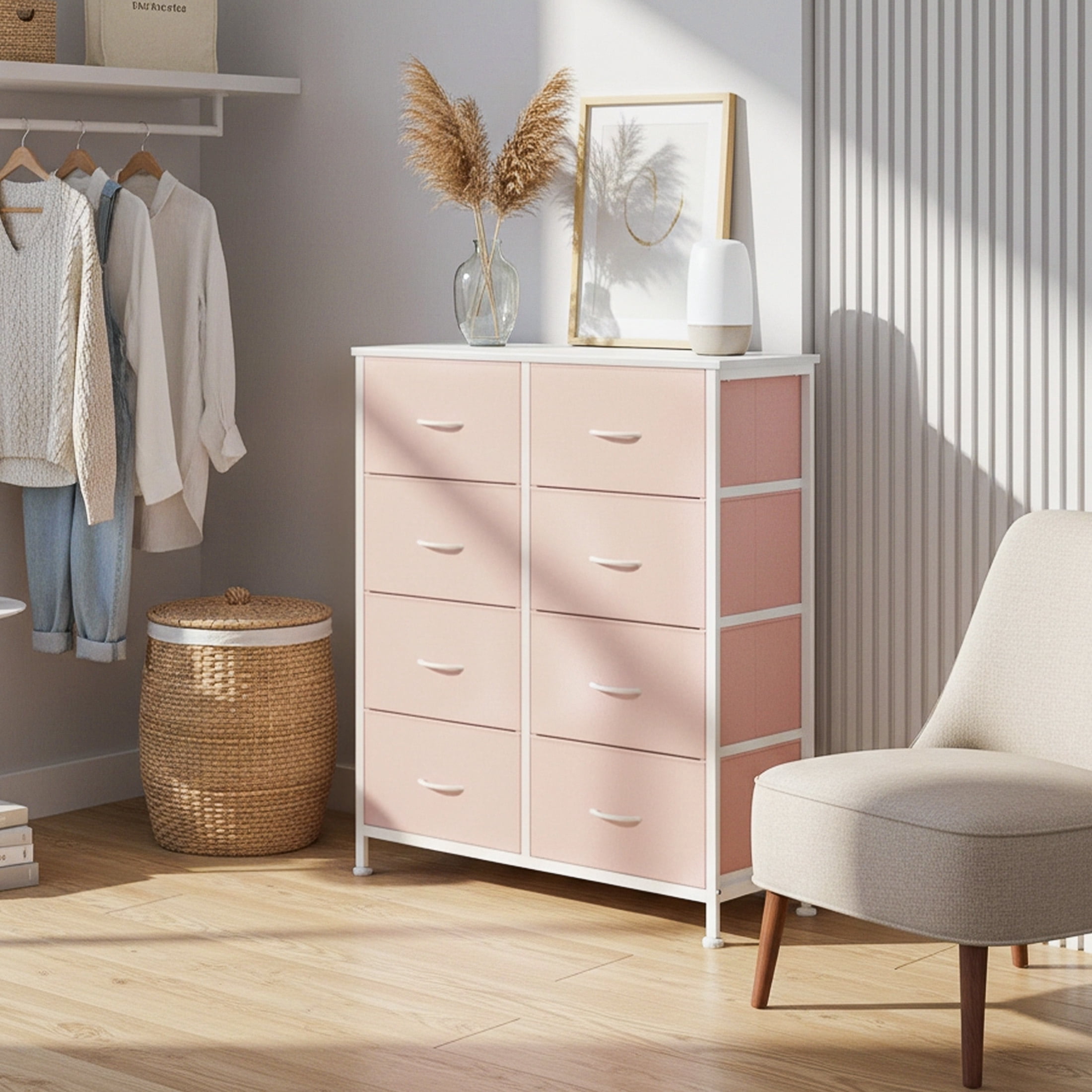 CONCETTA 8-Drawer Fabric Dresser Storage Chest for Bedroom, Closet, Entryway, Storage Furniture for Adults, Pink