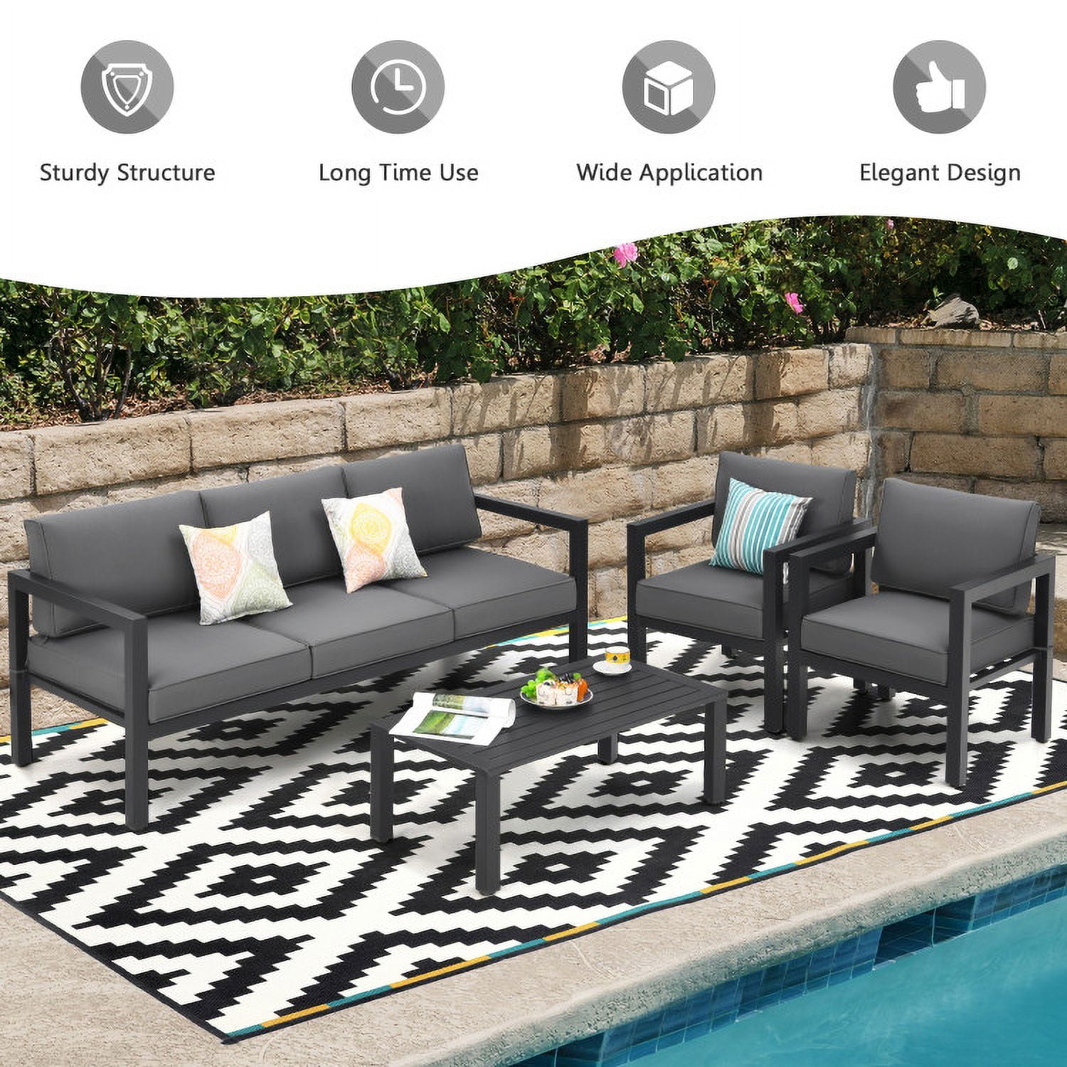 Aimee Lii 4 Pieces Outdoor Patio Furniture Set for Backyard and Poolside, Patio Conversation Sets, Gray Aimee Lii 4 Pieces Outdoor Patio Furniture Set for Backyard and Poolside, Patio Conversation Sets, Gray