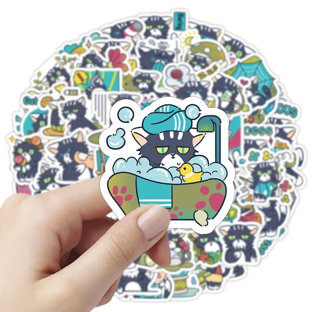 Lubelski 60Pcs Kitten Stickers Various Cartoon Green-Eyed Cat Cute ...