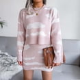 thumbnail image 4 of Women's Long Sleeve 2 Piece Knit Outfits Cloud Print Crop Top Mini Skirt Set Bodycon Sweater Dress Fall Clothes Set, 4 of 5