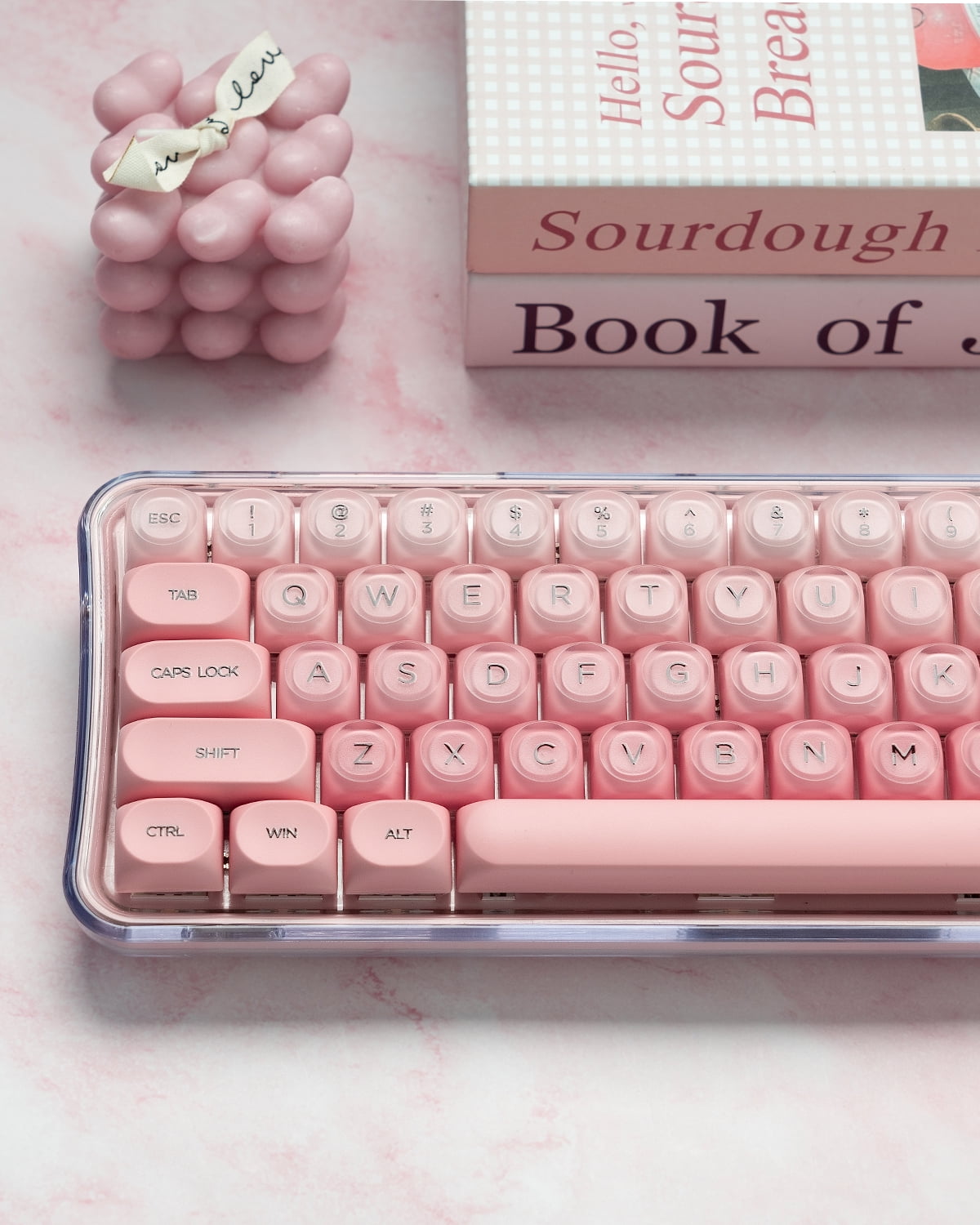 COSTOM PBT Keycaps, Jelly Keycaps Creamy MOA Profile, 132 Keys Translucent Cute Custom Key caps for Cherry Gateron MX Swithes Mechanical Keyboards, Blush Pink