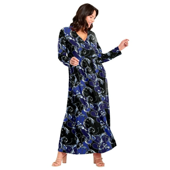 Avenue Women's Plus Size Faux Wrap Flare Maxi Dress